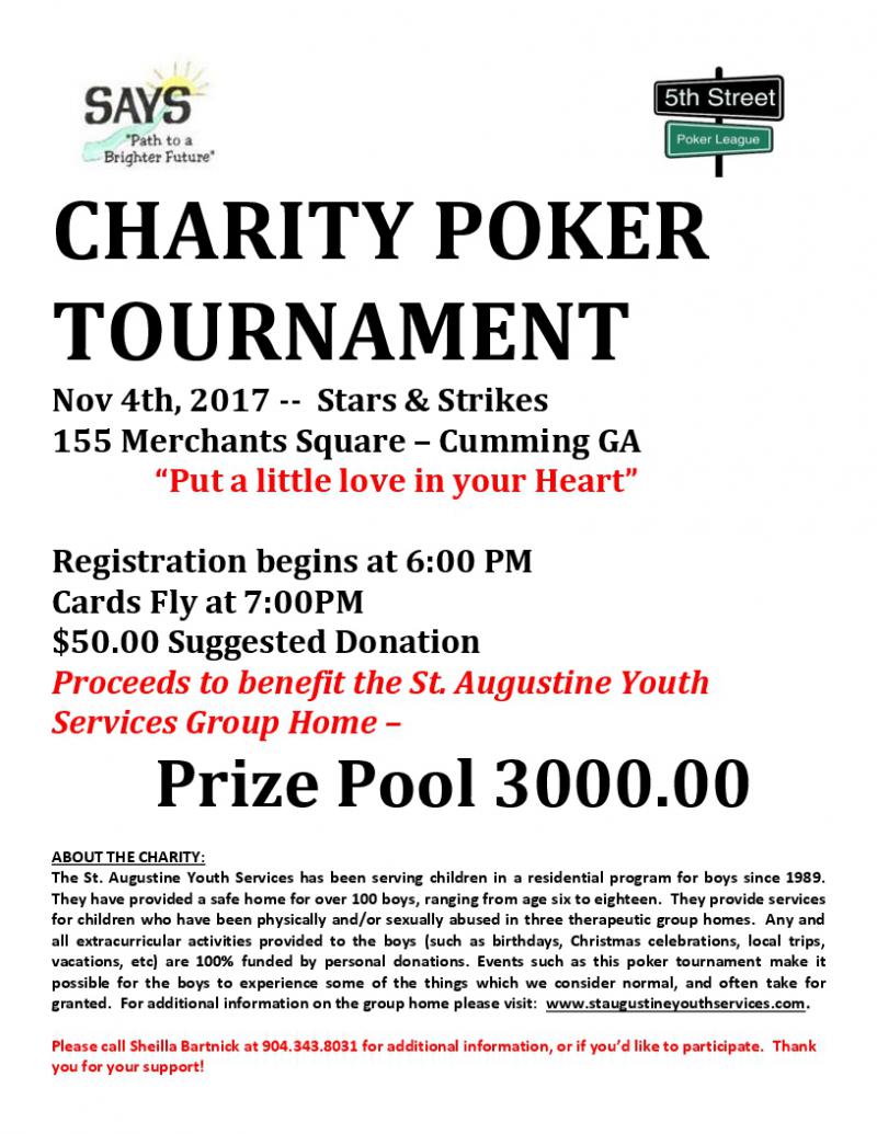 ST Augustine Youth Services Charity Tournament - Stars and Strikes at 5thstreetpoker.com